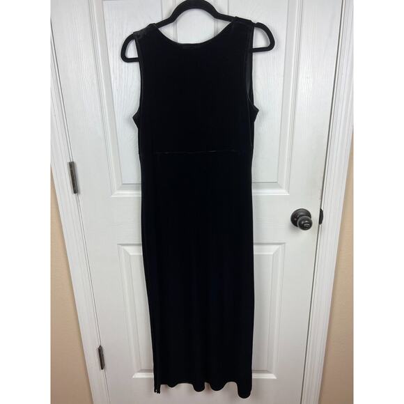 90s Black Velvet Sleeveless Maxi Dress Empire Cut Size 10 Evening Formal Gothic - Picture 5 of 6